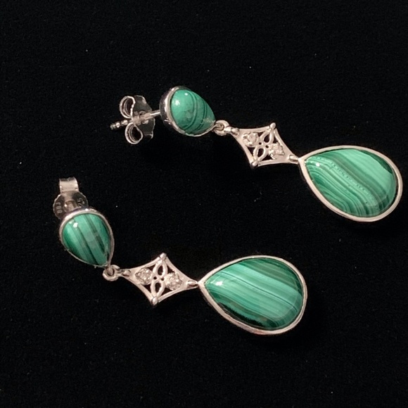💕Sterling Silver and  Malachite Earrings - Picture 3 of 5